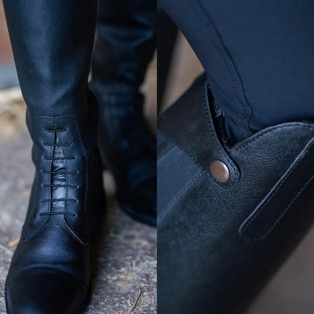 RL24 - Damen Reitstiefel Ravenna | Damen-Stiefel aus Kunstleder | Schnürstiefel mit Reißverschluss in schwarz | Reiterstiefel mit extra weichem Innenfutter | Größe 37-42