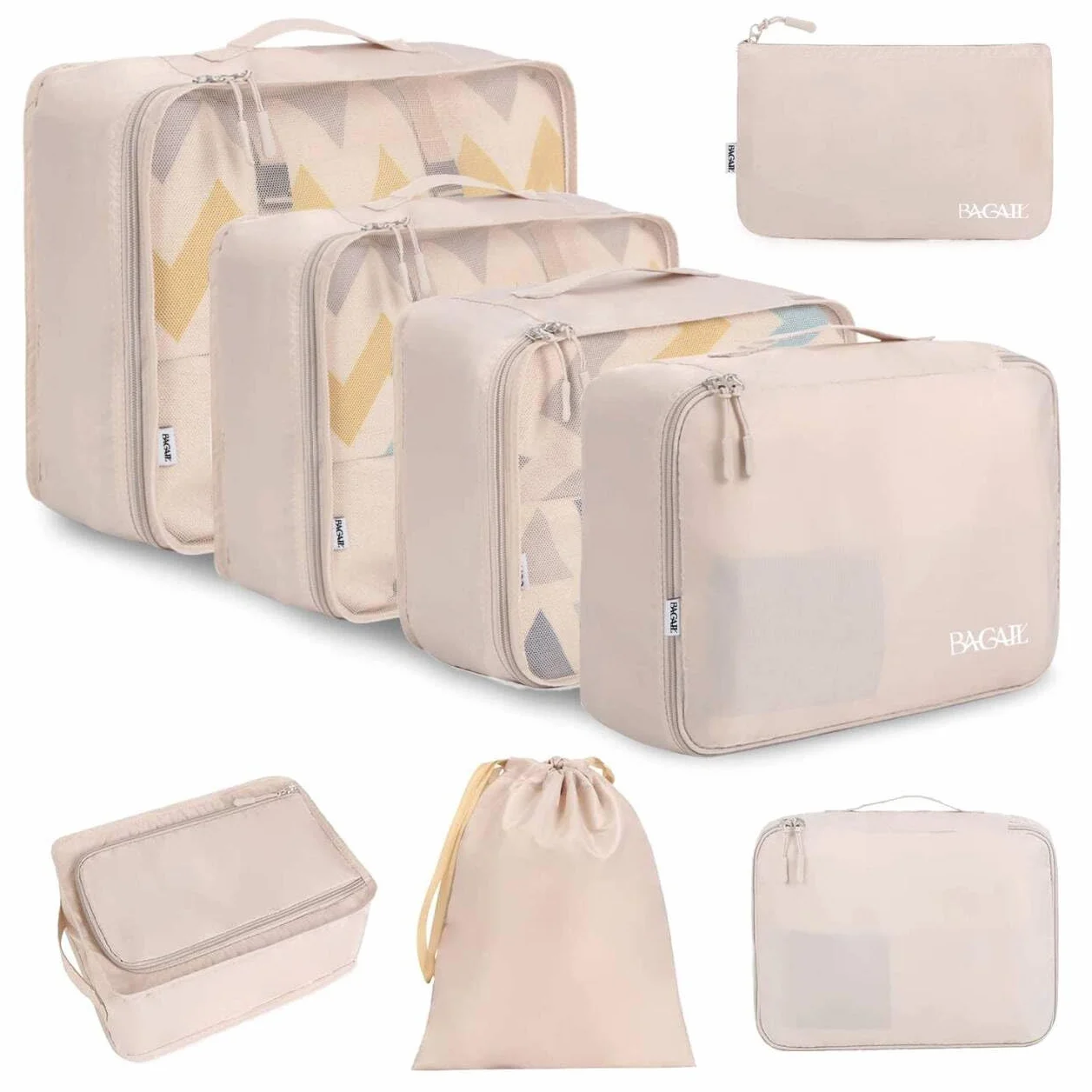 BAGAIL 8 Teilige Packwürfel, Kleidertaschen, Packing Cubes, Verpackungswürfel, Packtaschen Set für Urlaub und Reisen, Kofferorganizer Reise Würfel, Ordnungssystem für Koffer