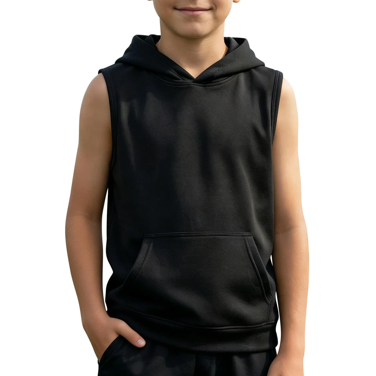 Generisch Jungen Tank Top Ärmelloses Rundhals Unterhemd mit Kapuze Sommer Training Gym Sport Tanktop Basic Einfarbig Unterhemden Bequem Atmungsaktiv Oberteil Stretch Weiche Trägertop