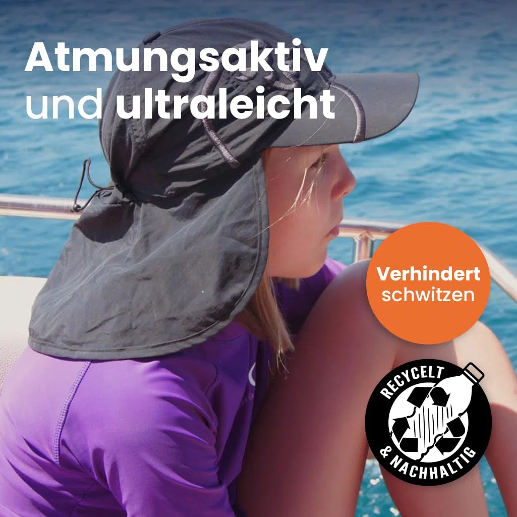 iQ-UV Sonnenhut für Kinder mit UV Schutz 50+ Einheitsgröße – Atmungsaktiver Sonnenhut mit Nackenschutz für Kinder – Bequeme Sommermütze für Jungen & Mädchen – UPF 50+ TÜV geprüft