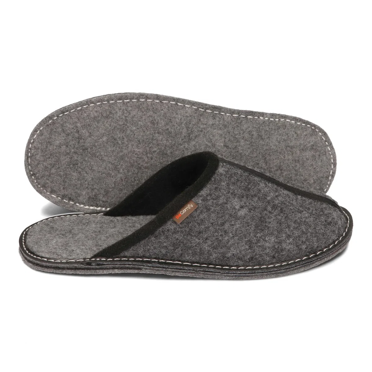 BeComfy Herren Filzpantoffeln Hausschuhe Pantoffel Filz Filzsohle Sehr Leicht Grau Schwarz 40 41 42 43 44 45 46 EU