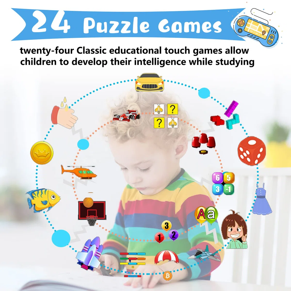 Smart Watch für Kinder, 24 Spiele, Schrittzähler, 2 HD-Kameras, modische Smartwatches für Kinder von 3 bis 14 Jahren, tolle Geschenke für Mädchen und Jungen (blau)…
