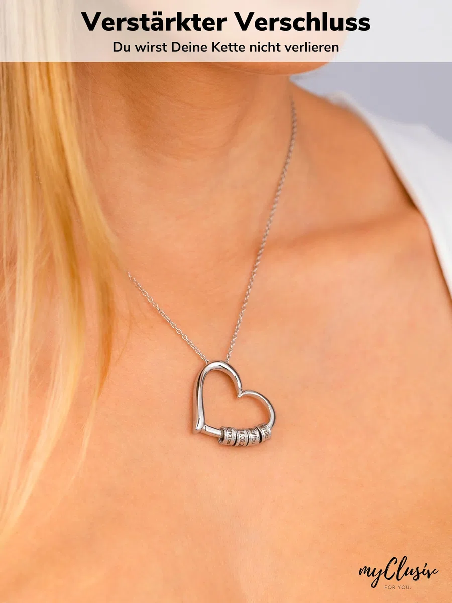 Herzkette mit gravierten Perlen – Personalisierte Namenskette als Geschenk für Frauen & Mama – Damen Halskette aus Edelstahl mit Gravur
