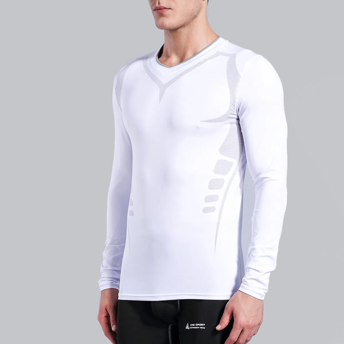 AMZSPORT Herren Kompressionsshirt Langarm Funktionsshirt Laufshirt Sportshirt