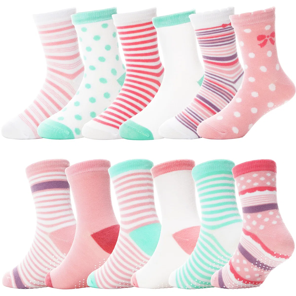 ANTSANG Stoppersocken Kinder Baby Mädchen Socken Anti Rutsch / Rutschfeste Socken Baumwolle Antirutschsocken für Kinder Mädchen Kleinkind 12 Paare