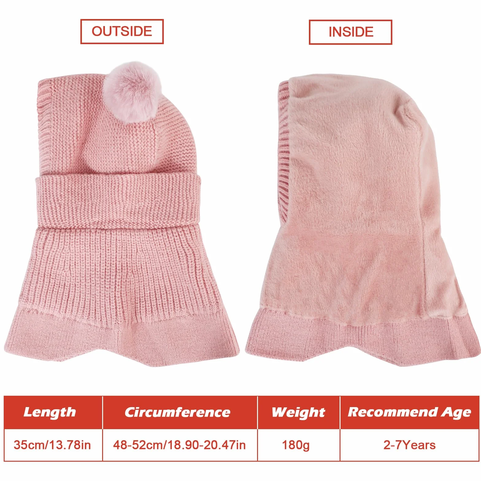 TAGVO Kinder Winter Thermo Sturmhaube 2-5 Jahre, Multifunktionale Winddichte Warm Fleece Schlupfmütze, Wintermütze mit Halswärmer für Jungen Mädchen