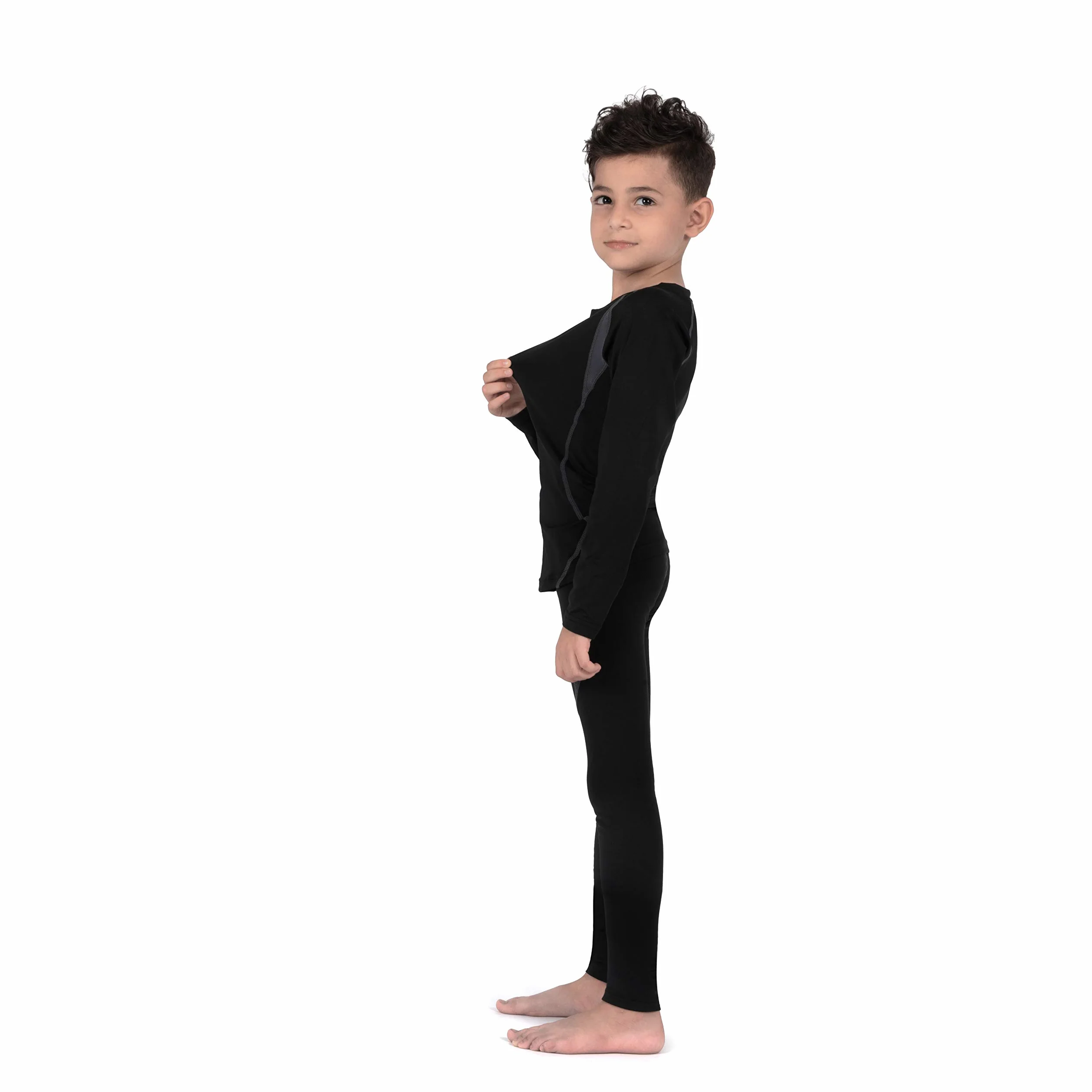 SAGUARO Thermounterwäsche Set Kinder Atmungsaktiv Thermoaktiv Skiunterwäsche Funktionswäsche für Mädchen & Jungen Schwarz Gr.122-128