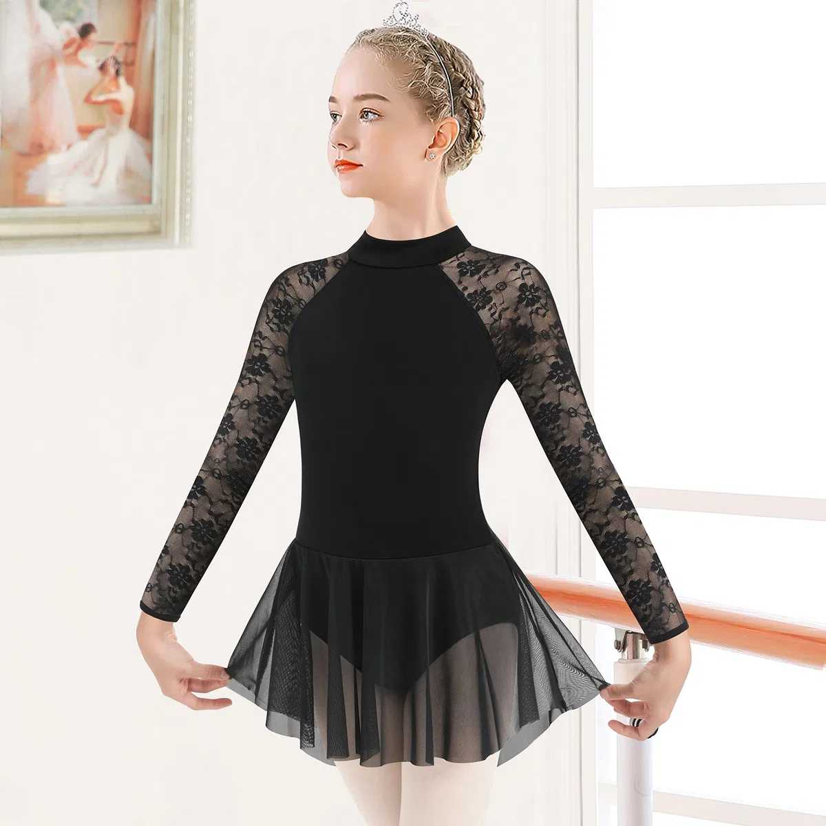 Ballettanzug Mädchen Spitze Ärmellos Tanz Trikot für Ballett Langärmelig Turnanzug Tanz-Body aus Baumwolle Kinder Little Girls Gymnastik Trikot Dancewear