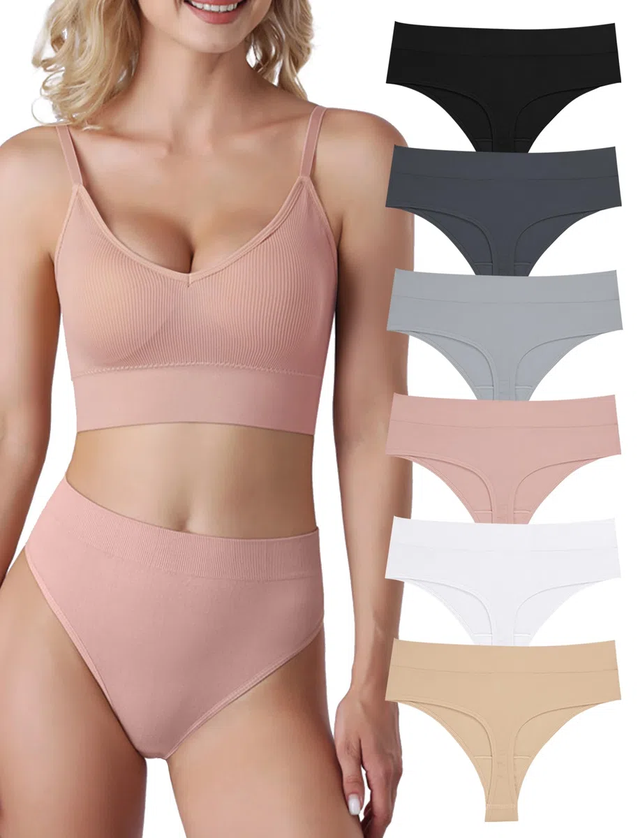 6er-Pack String Tangas Damen Bauchweg Unterhosen Tanga Damen Nahtlose Strings Tanga Set Hoher Taille Unterhosen Unterwäsche Frauen Baumwolle String Atmungsaktiv Weich Panties
