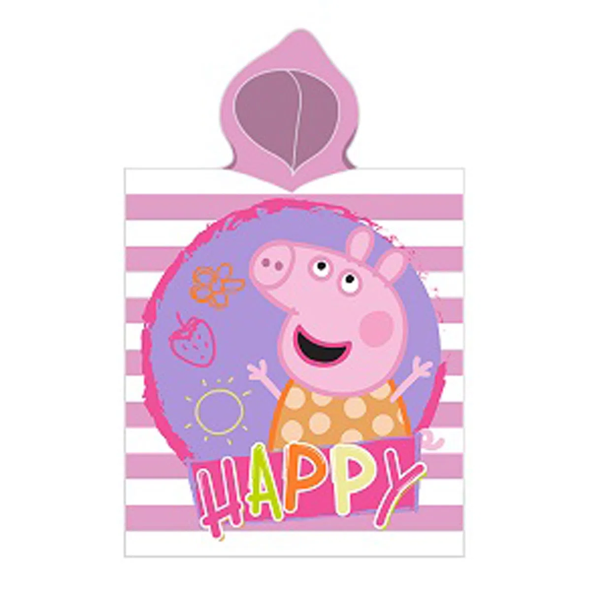 Peppa Wutz Pig Kinder Kapuzen Bade-Poncho Happy 55x110 cm 100% Baumwolle Veloursqualität Poncho Bademantel Badetuch Strandtuch Duschtuch Handtuch Pareo Grampy Rabbit Mümmel Sunny Cartoon Piggie