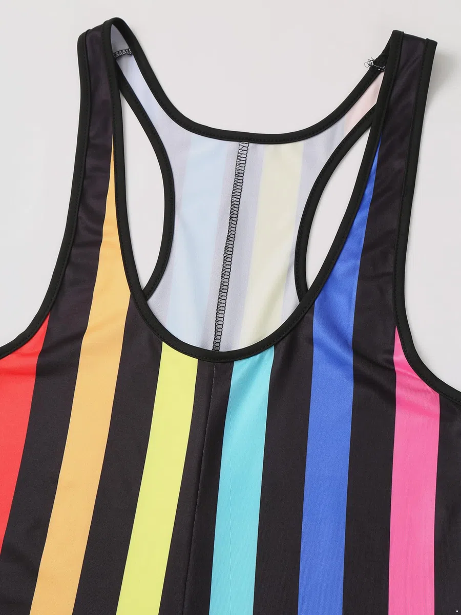 Doomiva Herren Body Einteiler Overall Ärmellos Tank Top Sportbody Männer Streifen Gymnastikanzug Sport Workout Bodysuit Sportwear