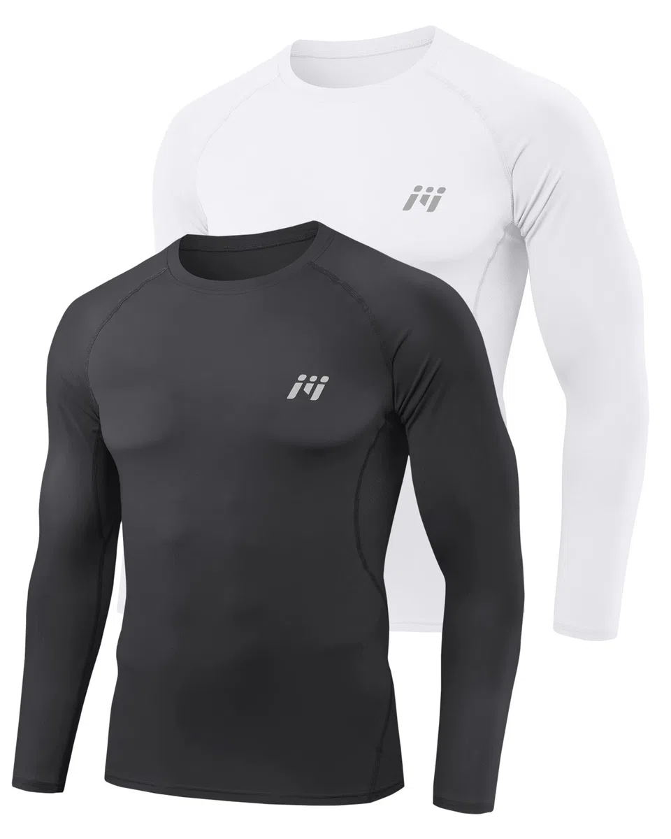 MEETYOO 1, 2, 4 oder 5er Pack Compression Shirt Herren & Funktionsshirt Herren–Langarm, Atmungsaktiv, Feuchtigkeitsableitend, Schnell Trocknend, Ideal für Fitness und Alltag