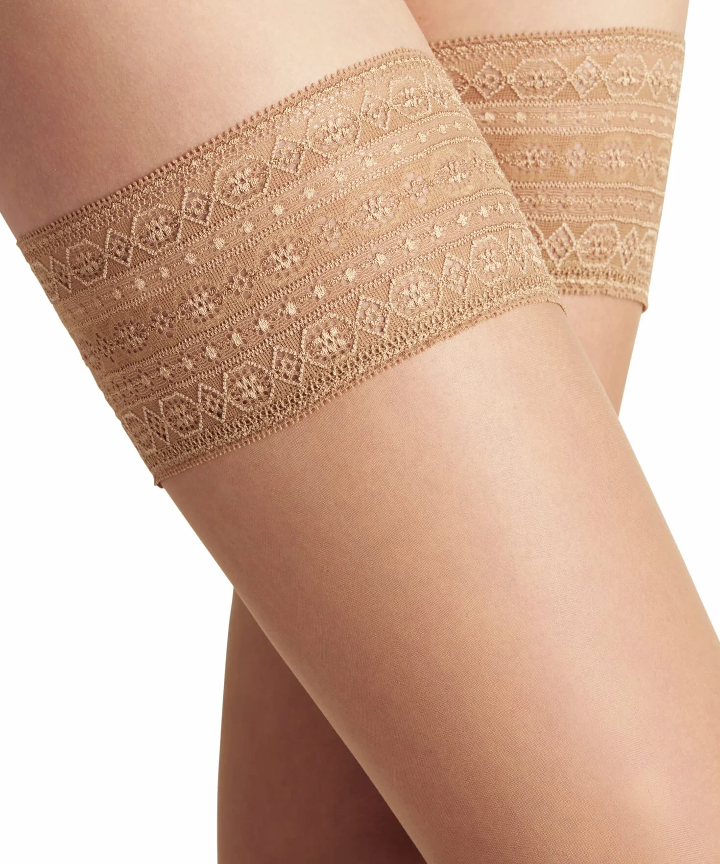FALKE Damen Seidenglatt 15 DEN Stay Ups feines weiches Material transparent glänzend reißfest feine Naht an der Fußspitze mit Zierspitze und Silikonband für rutschfreien Sitz 1 Paar
