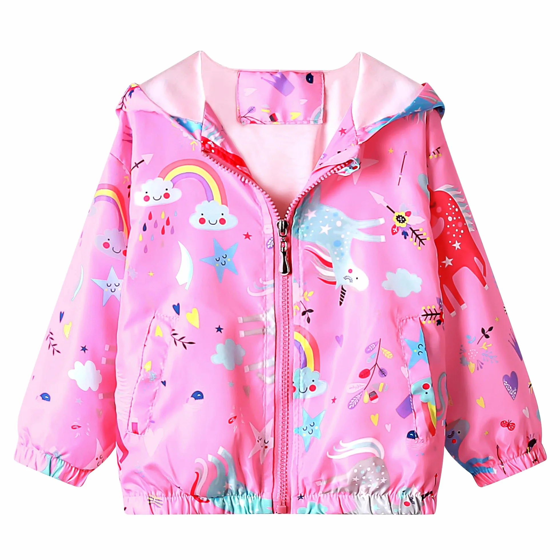 JinBei Jacken Mädchen Jacke Baby Kinder Kapuzen Sweatjacke Kapuzenjacke Cartoon Aufdruck Winddicht Mantel Windjacke Übergangsjack Frühling Herbst Outwear Softshelljacke Regenjacken 1-7 Jahre