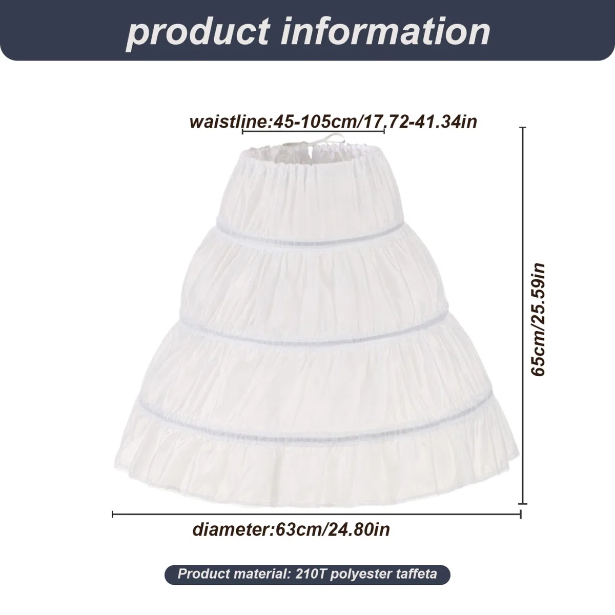 Crinoline Unterrock 3 Hoop -Rock für Kinder 25 '' Long Petticoat Rock für Mädchen verstellbares Kleinkind unter Kleid geschwollener Rock