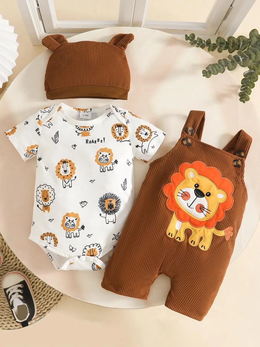 Baby Kleidung für Jungen Langärmelig Gestreiftes Oberteil Dinosaurier Aufdruck Overall Verstellbare Hosenträger