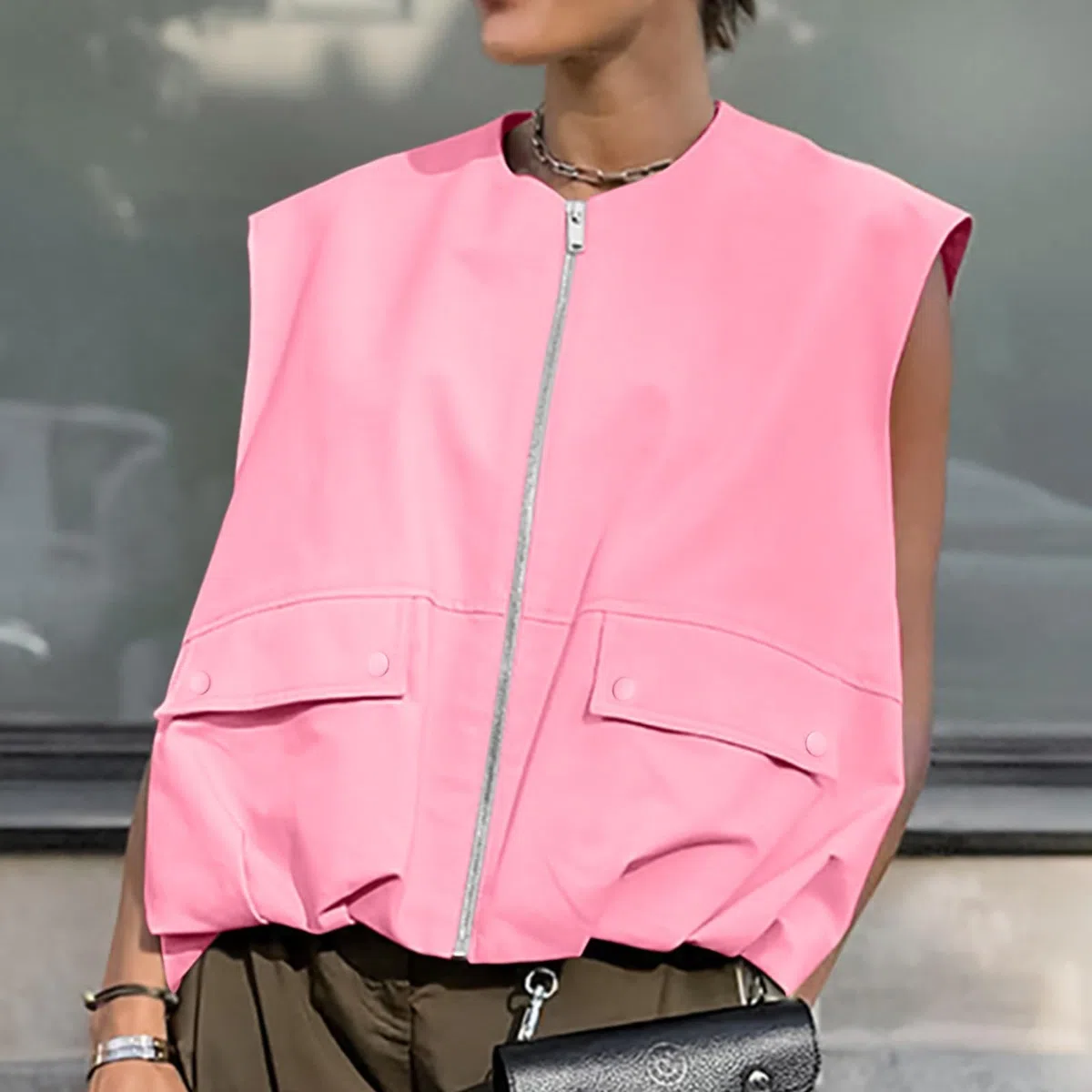 Damen-Westen Sommer Cargo Weste Leichte Sommerwesten Y2k Vingtage Vest Ärmellos Cropped Jacke Mit Taschen und Reißverschluss Herbst Übergangsjacke Outdoor Softshell Damenwesten Jeansweste Übergroße