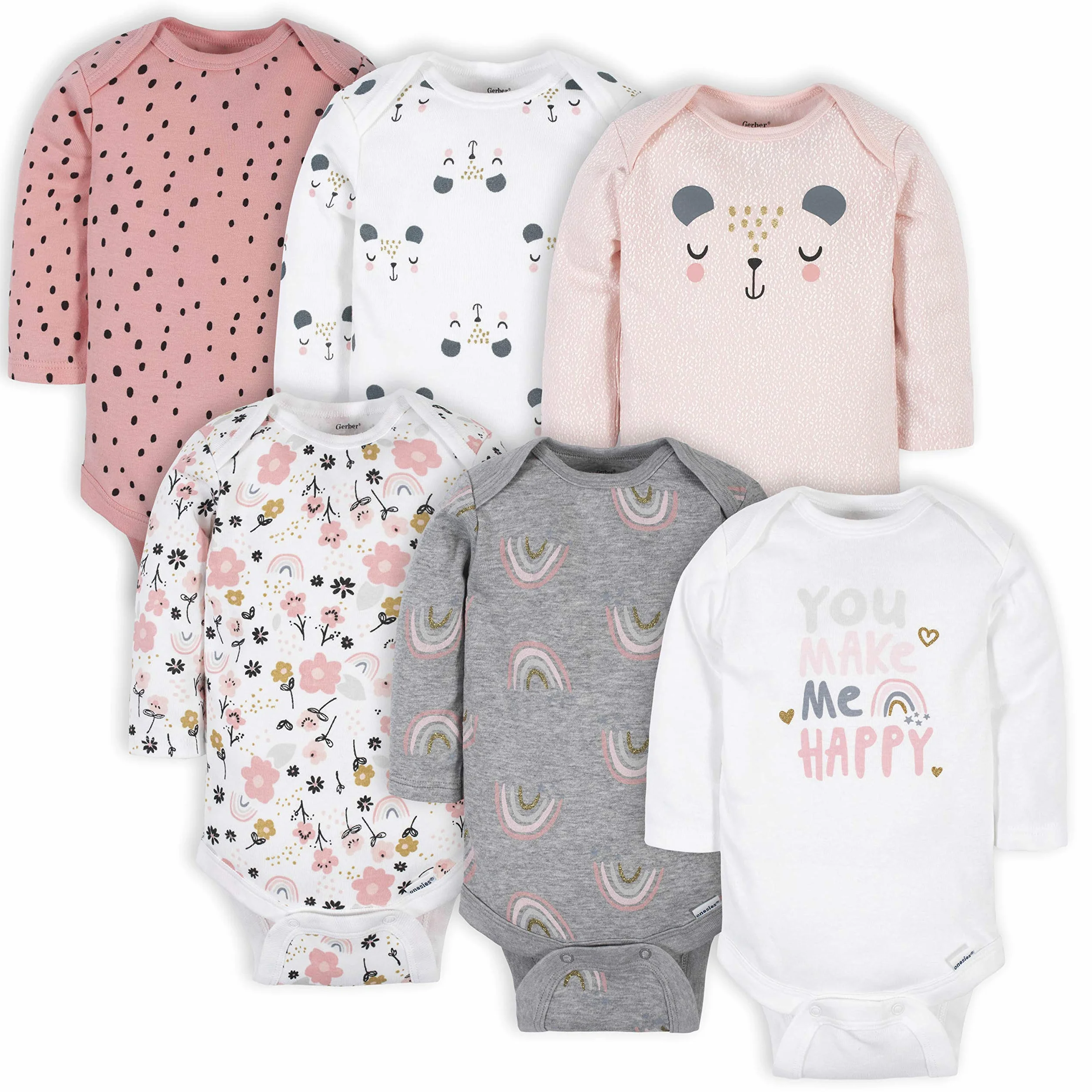 Gerber Baby - Mädchen 6-pack Long-sleeve Onesies Bodysuits Baby- und Kleinkind-T-Shirt-Set (6er Pack)