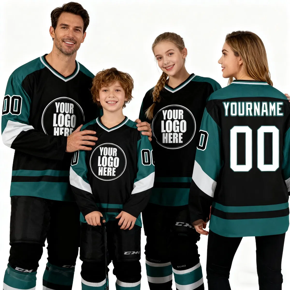 Personalisiertes Eishockey-Trikot für Jungen mit Langen Ärmeln – Individuelles Hockey-Jersey mit personalisierter Nummer, Name und Teamname – Sportliches Langarm-Shirt für Familien und Jugendliche