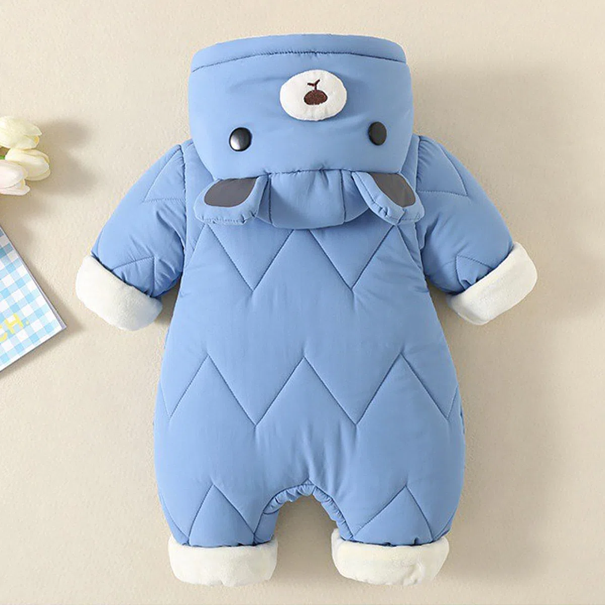 WYTbaby Baby Schneeanzug Warm Einteiliger Winteroverall Mit Kapuze Fleece Jumpsuit für Jungen Mädchen 0-12 Monate