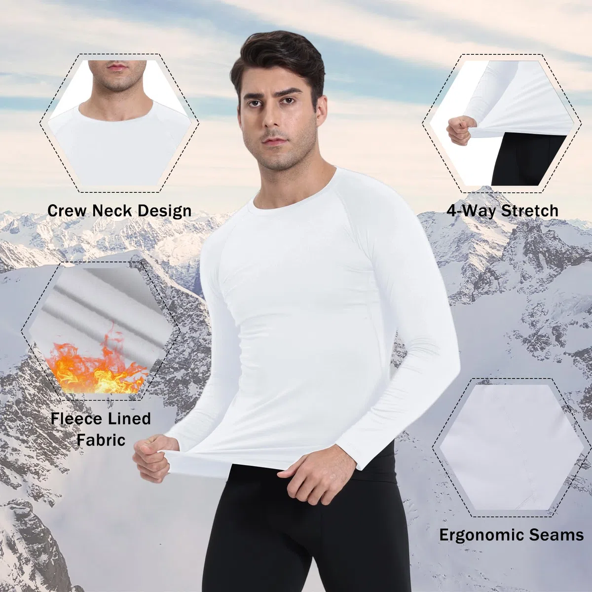 NuCamper Thermoshirt Herren Thermo Unterhemd Herren Thermounterwäsche Oberteile Langarm Thermohemd Winter Funktionsunterwäsche Skiunterwäsche Langarmshirt Warm Unterwäsche Thermounterhemd Longsleeve