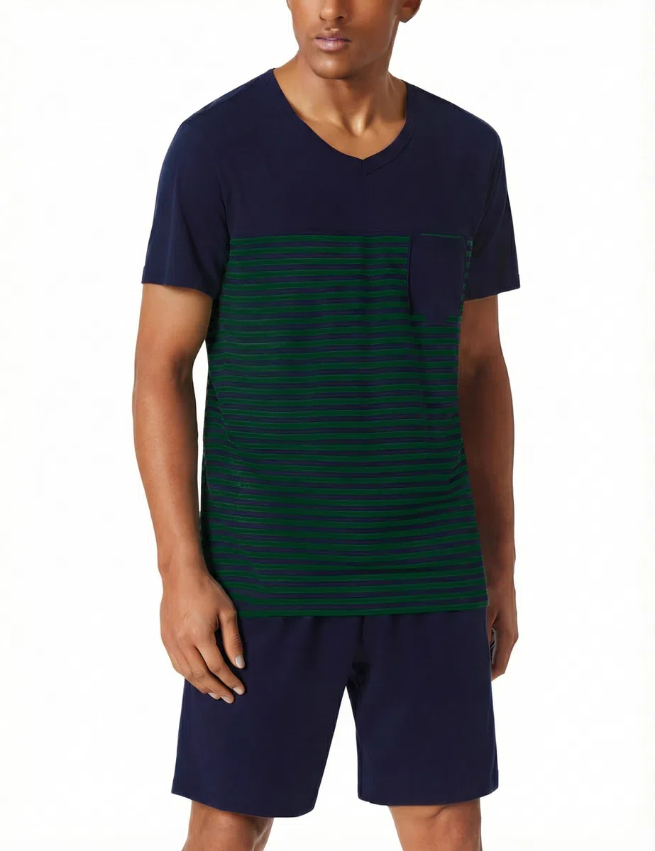 Litherday Schlafanzug Herren Pyjama Kurz Shorty Sommer Baumwolle Zweiteiliger Nachtwäsche Set Kurzarm Schlafanzüge für Männer