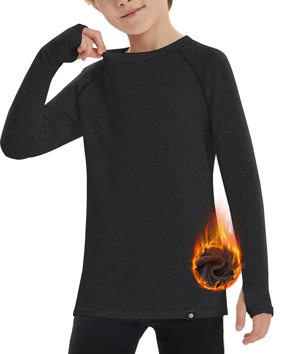 Soneven Thermo Langarmshirts Jungen Kinder Langarm Pullover Teenager Mädchen mit Daumenloch Sport T Shirt Unterhemden Thermounterwäsche Oberteile Fussball