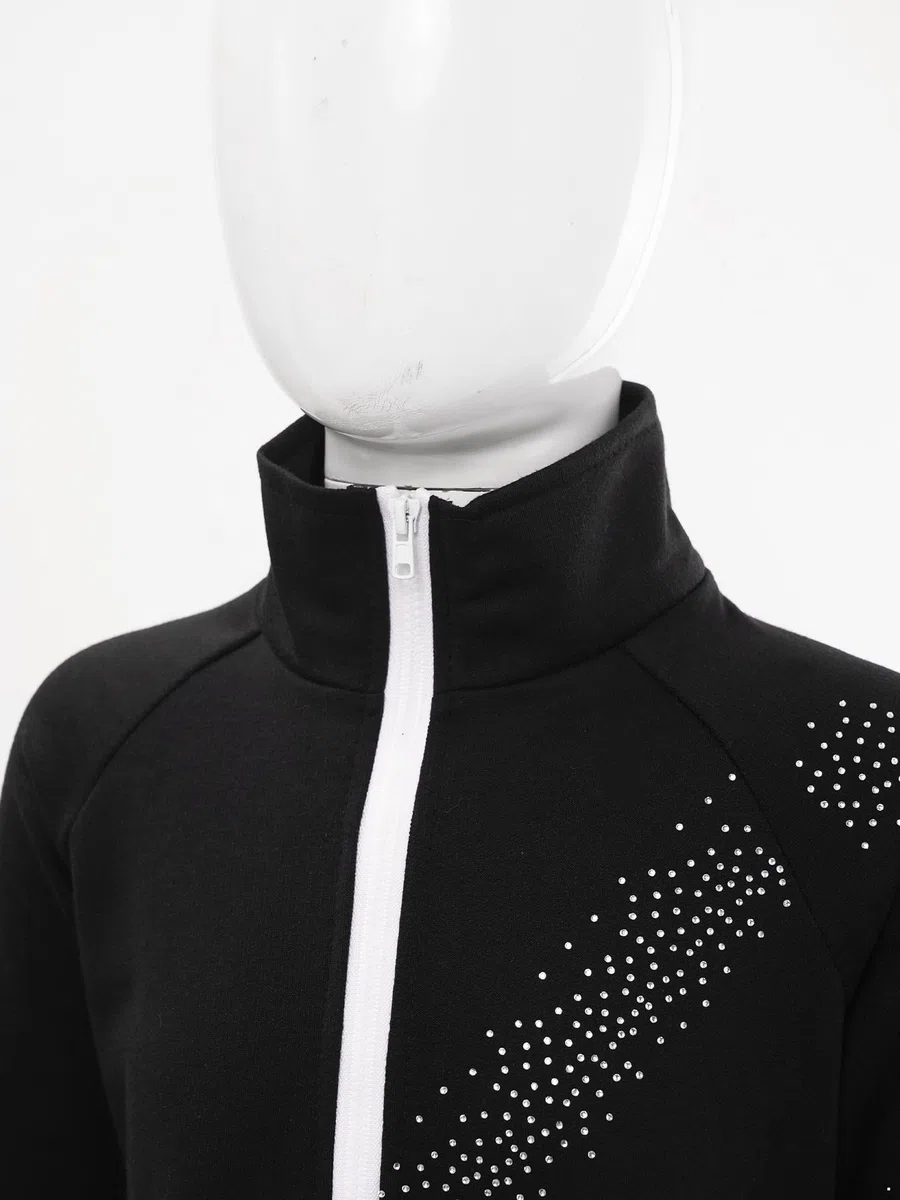 iiniim Mädchen Eiskunstlauf Jacke Sweatjacke Sport Jacke mit Strass Trainingsjacke Mantel Oberteile Eislaufen Training Wettbewerb Tanzkostüm