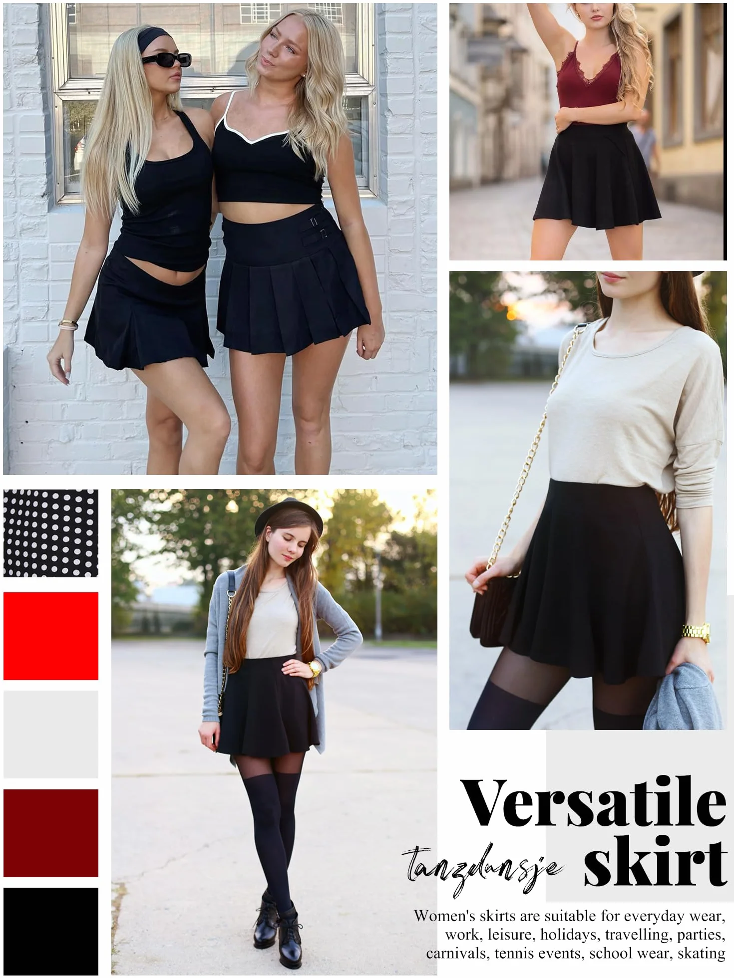 Damen mädchen Basic Rock Schwarzer Damen Mini Skater Rock mit Hose,Taschew vielseitige dehnbaren informell Tennis Rock