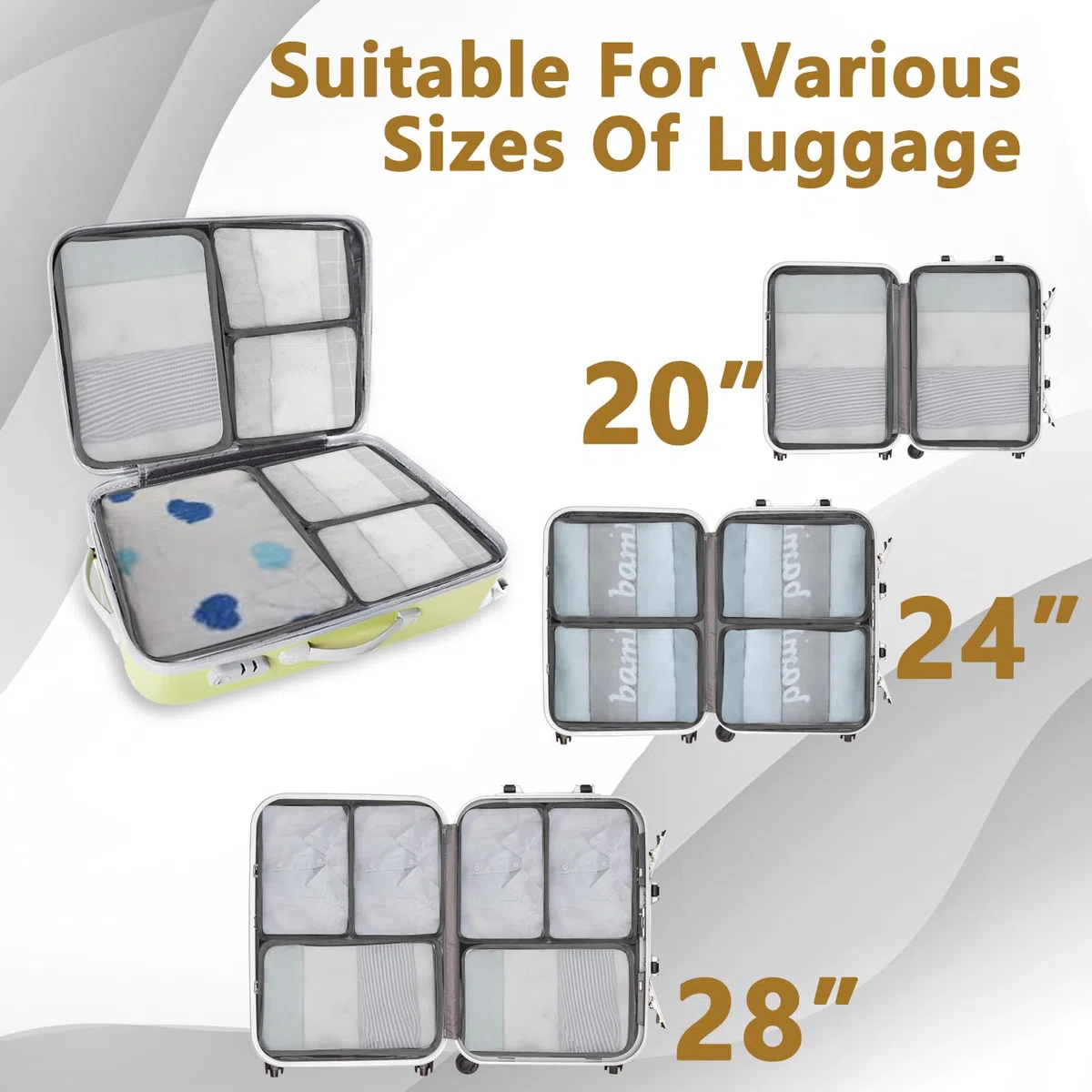 Große Koffer Organizer Set 12-teilig, Wasserdichte Packwürfel, Travel Organizer zum Gepäckpacken, Familienreisen, Aufbewahrung zu Hause Grau