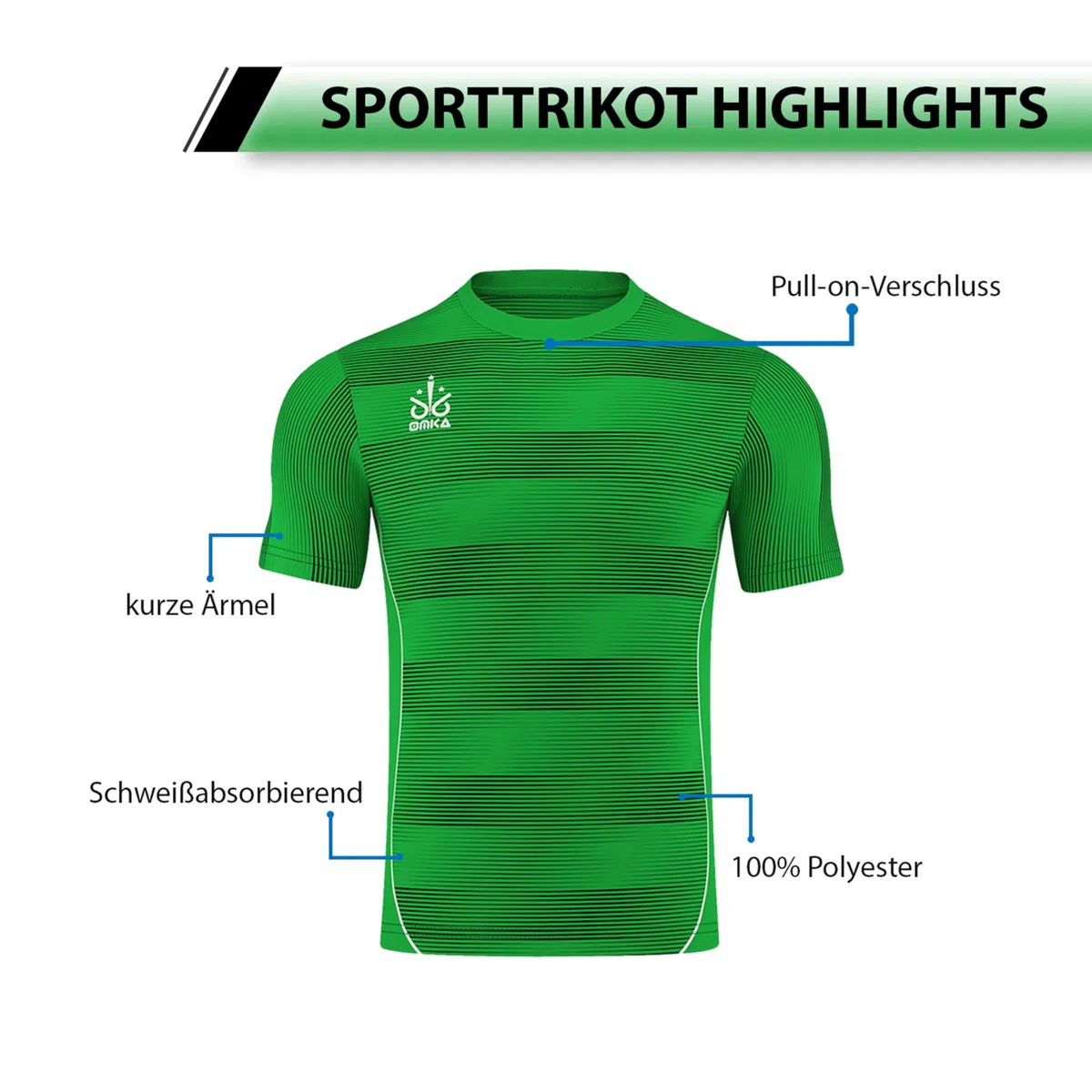 OMKA Team Sportshirt - Atmungsaktives Kurzarm-Fußballtrikot, Rundhals-Fantrikot, Premium Teamwear Sportbekleidung