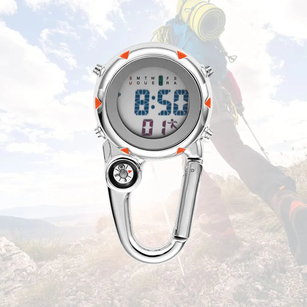 VOSAREA Karabiner Uhr Digital Sportuhren Angeln Wandern Klettern Mini Taschenuhr mit Kompass Camping Outdoor Activities Ärzte Krankenschwestern Orange