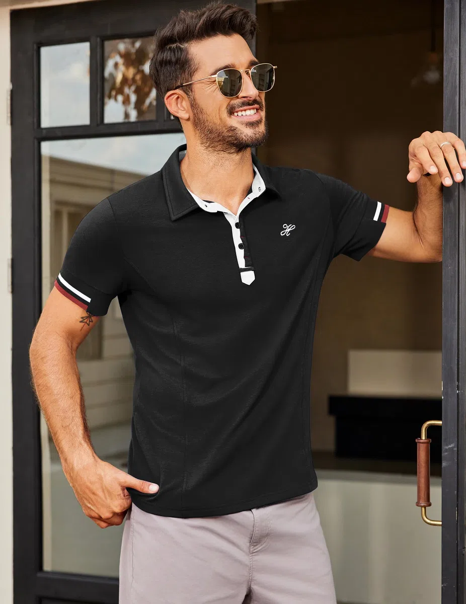 COOFANDY Poloshirt Herren Kurzarm Golf T-Shirt Männer Polohemd Sommer Muscle Shirts Sports Polo Slim Fit