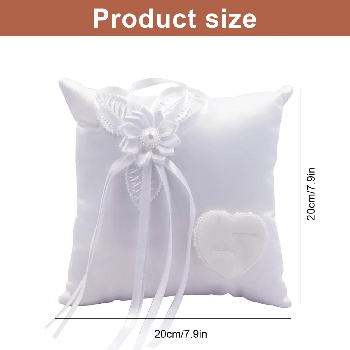 Ringkissen Hochzeit Ringhalter Kissen, Weiß Brautkissen Träger Ringschachtel 20x20cm Ringkästchen Ringschatulle mit Satinband und Simulation Perle (Ringkissen 1)