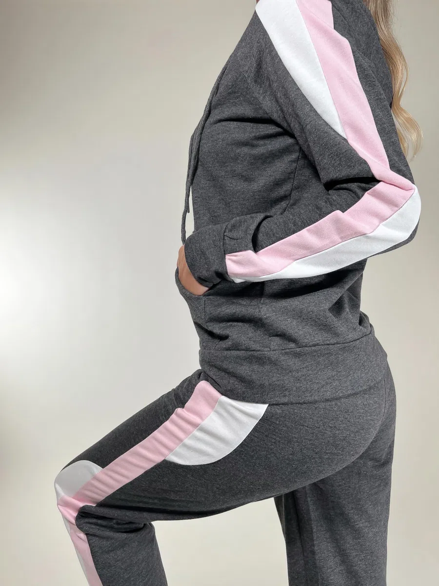 Litherday Jogginganzug Damen Lang Freizeitanzug Baumwolle Trainingsanzug Damen Streifen Sportanzug Fitnessanzug mit Taschen