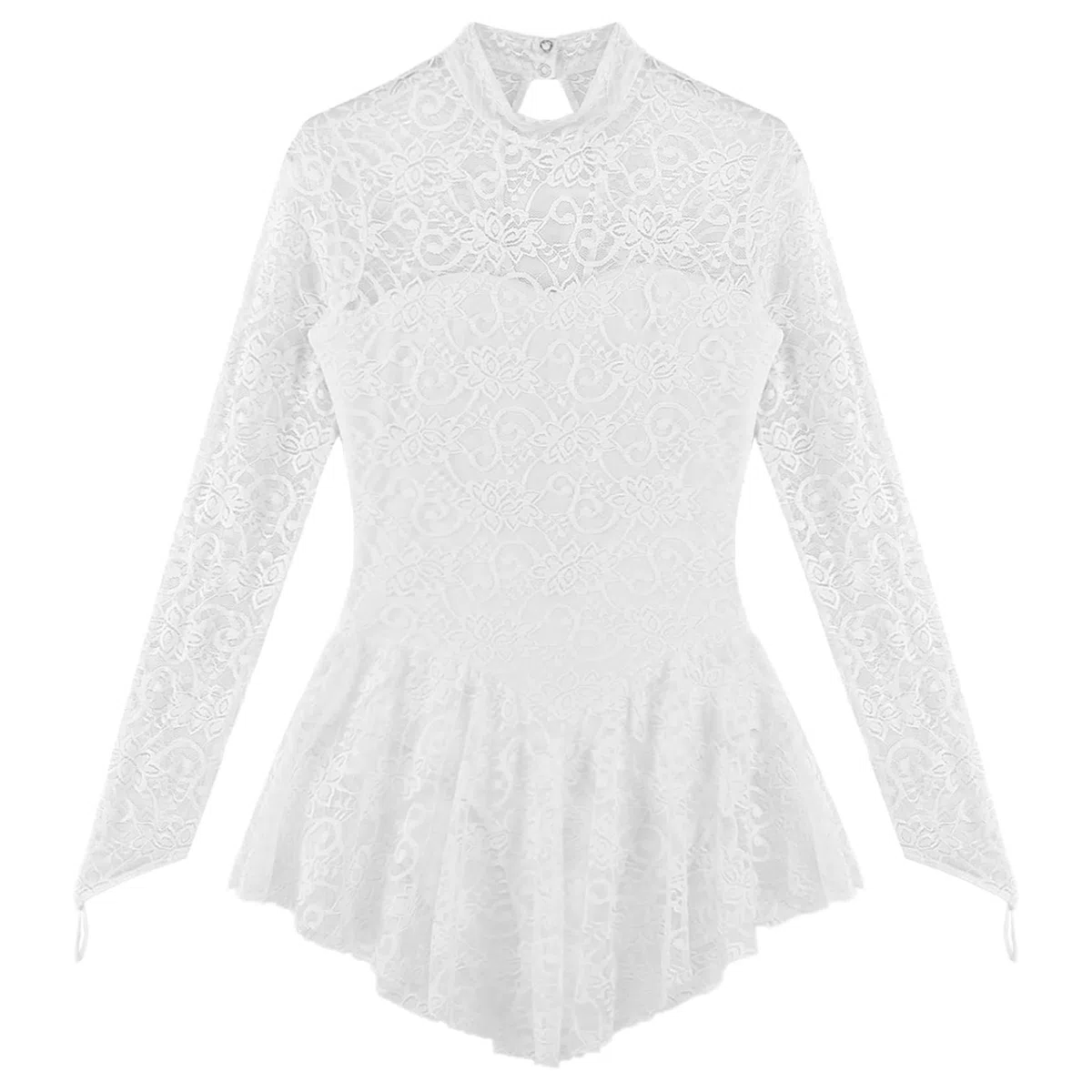 Sywiyi Damen Eislaufkleid Langaem Spitze Kürkleid Rollkunstlauf Kleid Tanz Trikot Unregelmäßige Tanzkleid Elegant für Performance Wettkampf