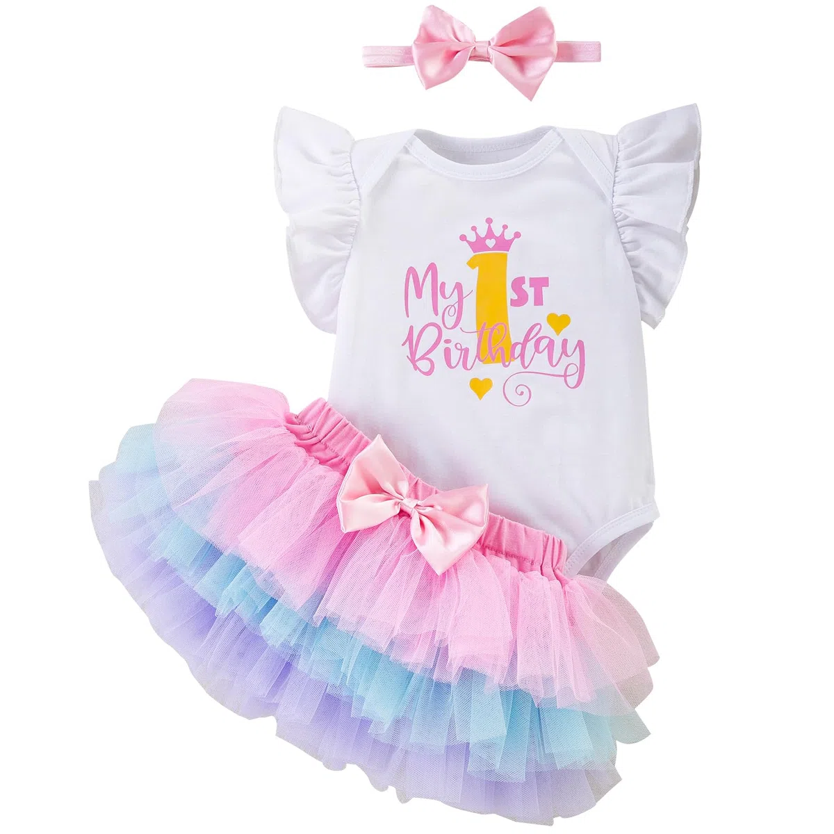 Winmany Baby Mädchen ersten Geburtstag Kleidung 3PCS Bogen Stirnband Mein 1. Geburtstag Strampler Tutu Rock Cake Smash Outfit Set für FotoShooting