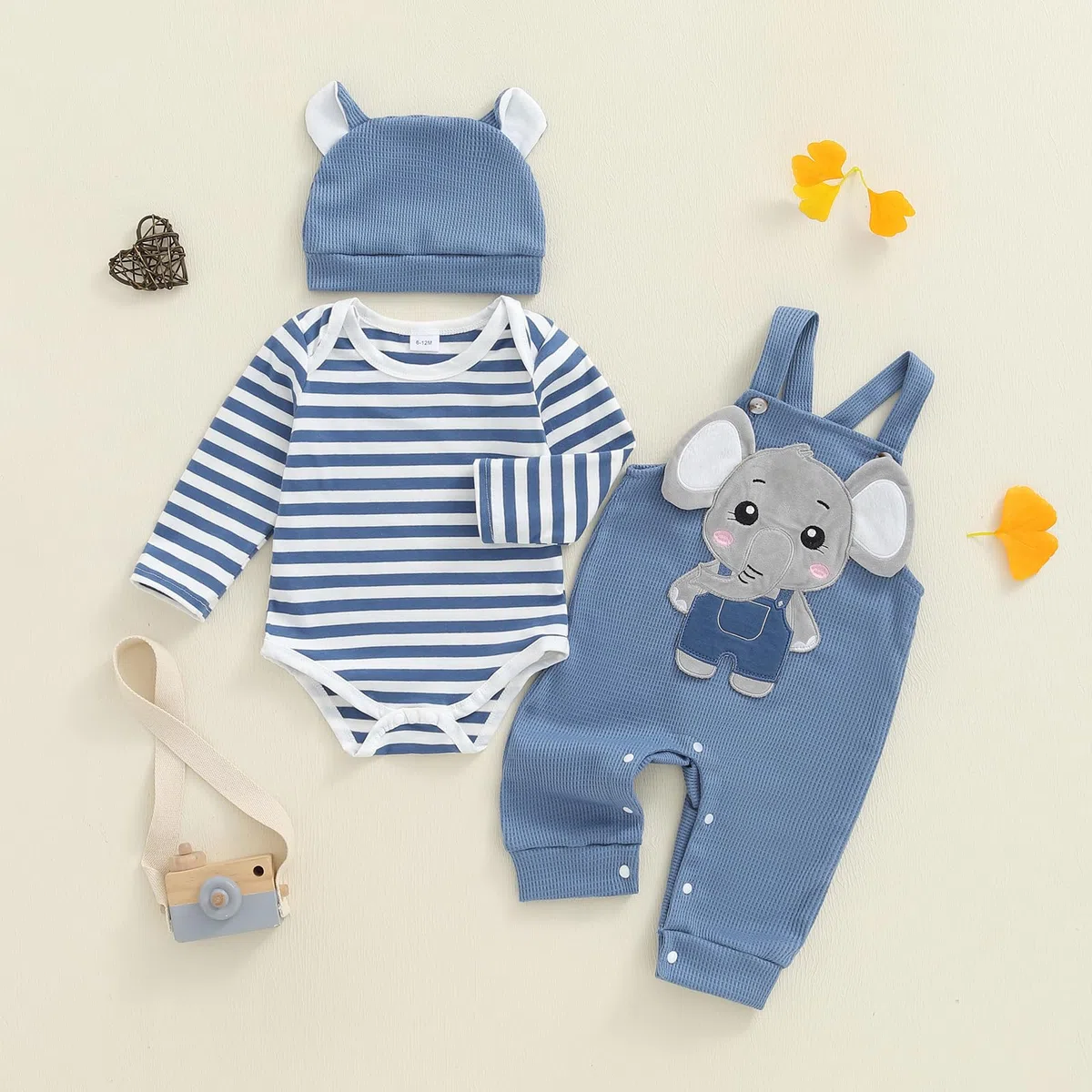Himllauen Baby Jungen Kleidung Strampler Latzhose und Hut Set 3-teilige Bekleidungssets für Jungen Baby Set Neugeborene Geschenk Baby Klamotten Junge