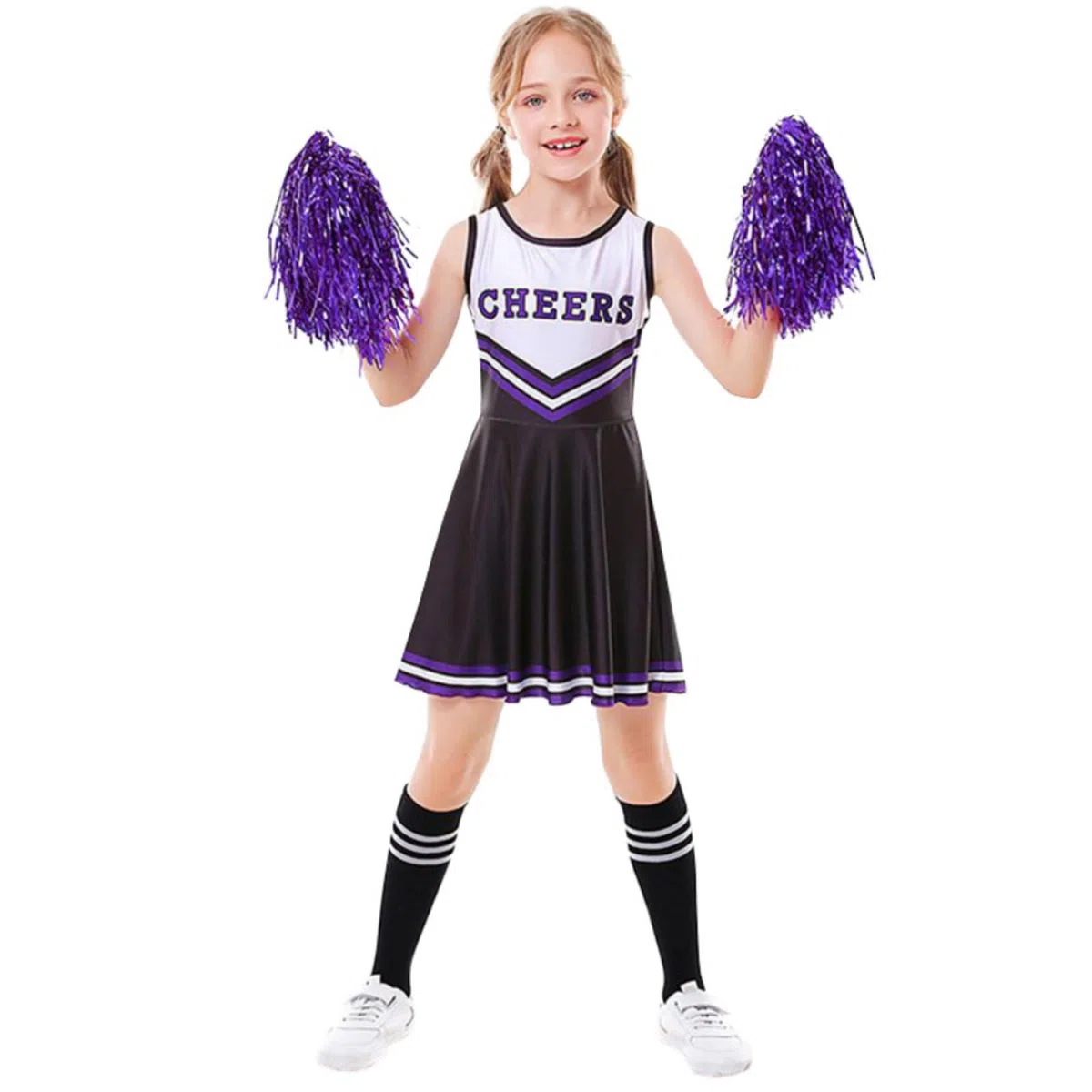 Kinder Mädchen Halloween Cheerleader Kleid Cheerleading Outfit Cheer Uniform Kleidung Sets + Pom Poms + Tube Socken 3-12Y
