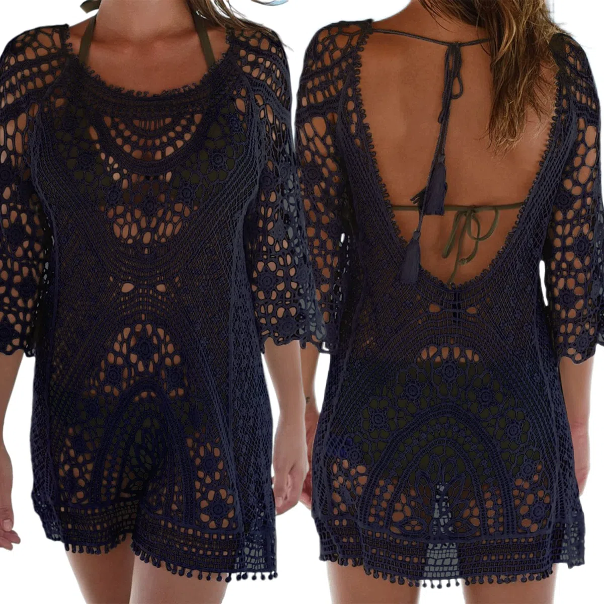 EDOTON Damen Gestrickte Strandkleid Bikini Cover Up Sommer Strand Vertuschen Bikinibluse