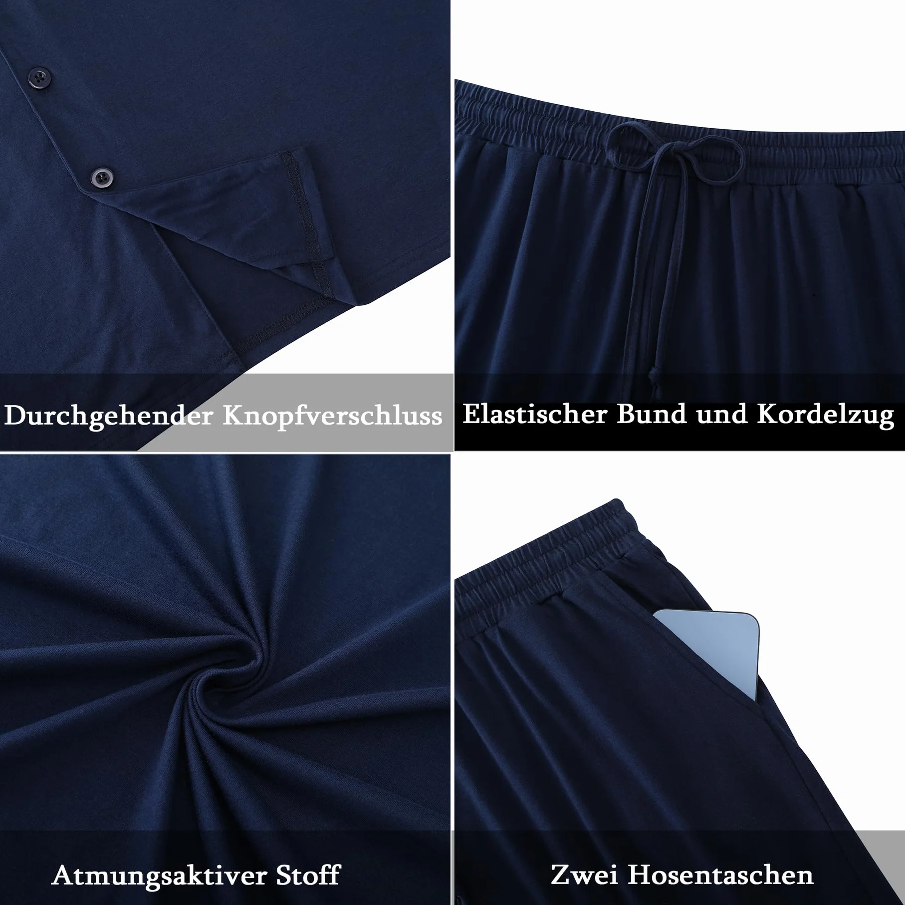Aseniza Schlafanzug Herren Kurz Pyjama Baumwolle Shorty Knöpfe Sommer Kurzarm Zweiteilige Schlafanzüge Set für Männer