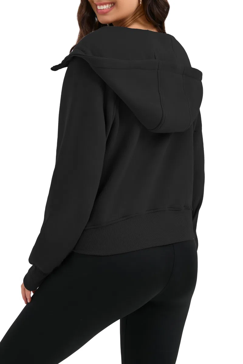 Timuspo Damen Cropped Hoodie Kurz Sweatjacke mit Kapuze Zip Up Kapuzenjacke Fleece-Innenfutter Kapuzenpullover Reißverschluss Herbst Winter Sweatshirt Jacke