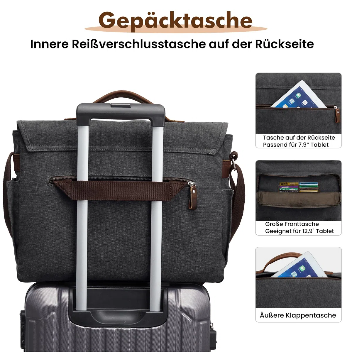 S-ZONE Herren Umhängetasche 17,3 Inch Messenger Bag Canvas Laptoptasche Aktentasche