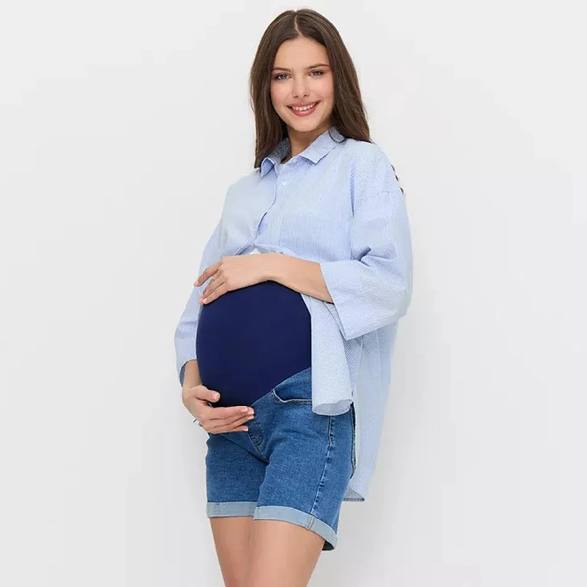 inhzoy Schwangerschaft Sommer Shorts Schwangere Damen Jeans Slim Fit Denim Shorts Bermuda Umstandsjeans Über Dem Bauch Elastisch Freizeit