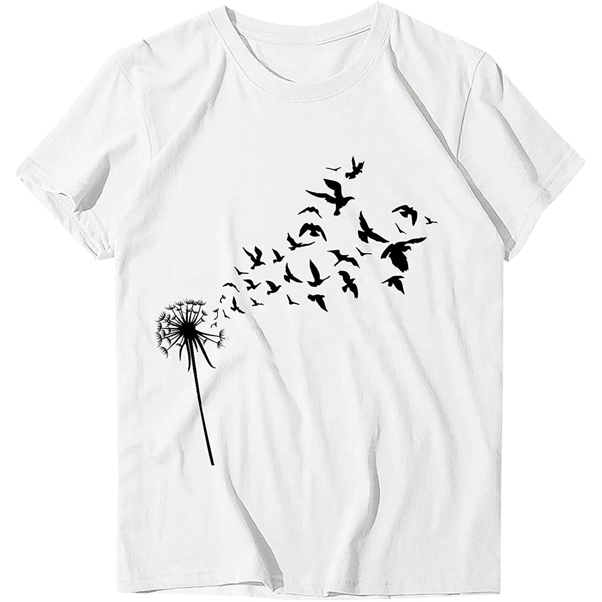 EMATOP Sommer Tshirt Damen Baumwolle Tops Lässig Lose Kurzarm Tee Shirts Basic Rundhals Oberteile Löwenzahn Schmetterling Muster Tunika Bluse Shirt Elegant Longshirt Teenager Mädchen Sportshirt