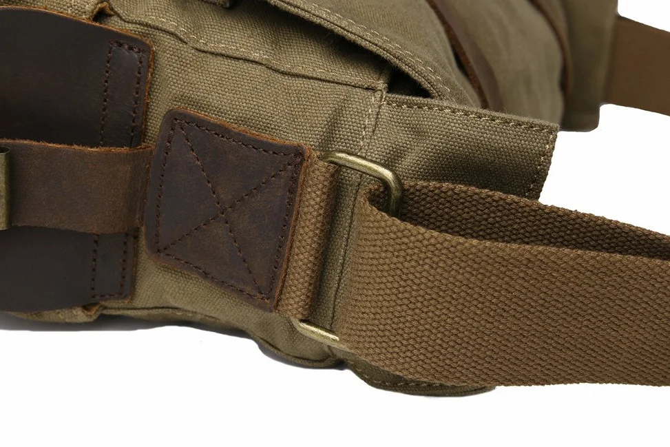 Sechunk Vintage Militär Leder Umhängetasche Canvas Laptop Tasche Retro Messenger