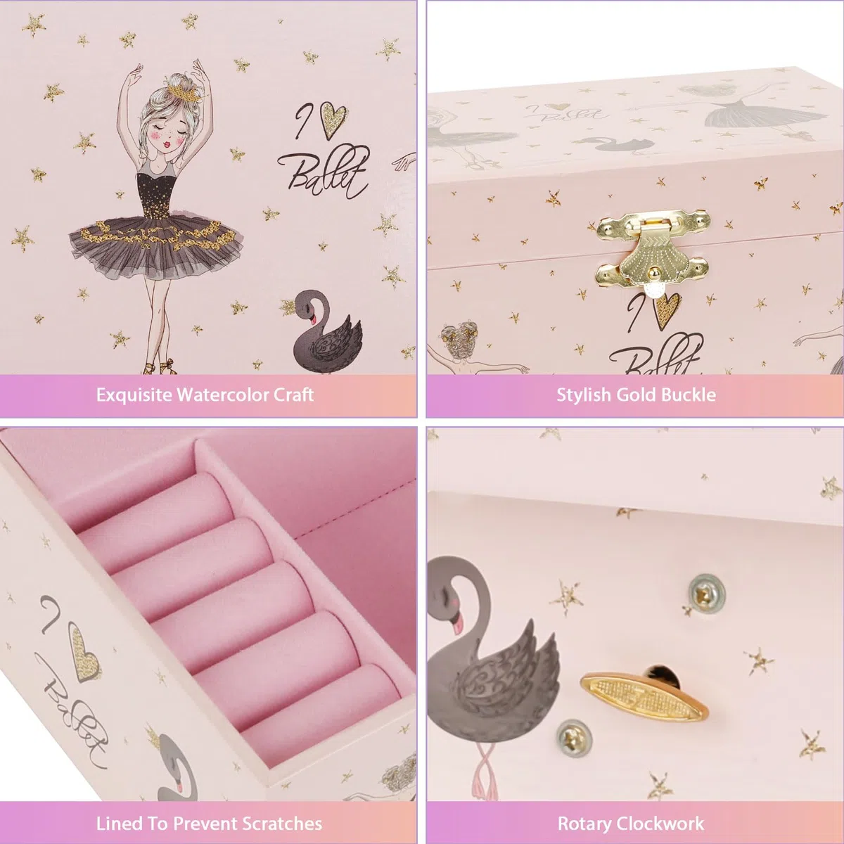Schmuckkästchen Mädchen, Spieldose mit Ballerinamädchen, Schmuckaufbewahrung Kostenlos für Halskette Armband Ohrclip Ring, Mit Spiegel Schubladen Musik Schmuckbox, Kindergeburtstagsgeschenk Set 3-10