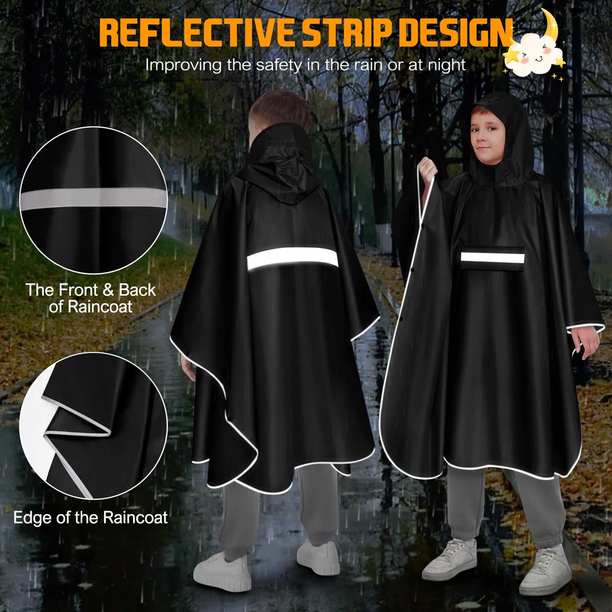 Regencape Kinder, Unisex Regen Poncho Wasserdicht Regenponcho Regenkleidung Kinder Mit Reflektierender Poncho Regen Leichter Regenjacke 120-160cm