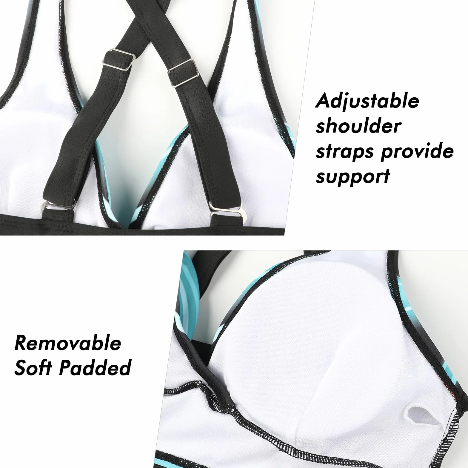 Adigaber Damen Zweiteiliger Badeanzug V Ausschnitt Blumenmuster Bikini Bauchkontrolle
