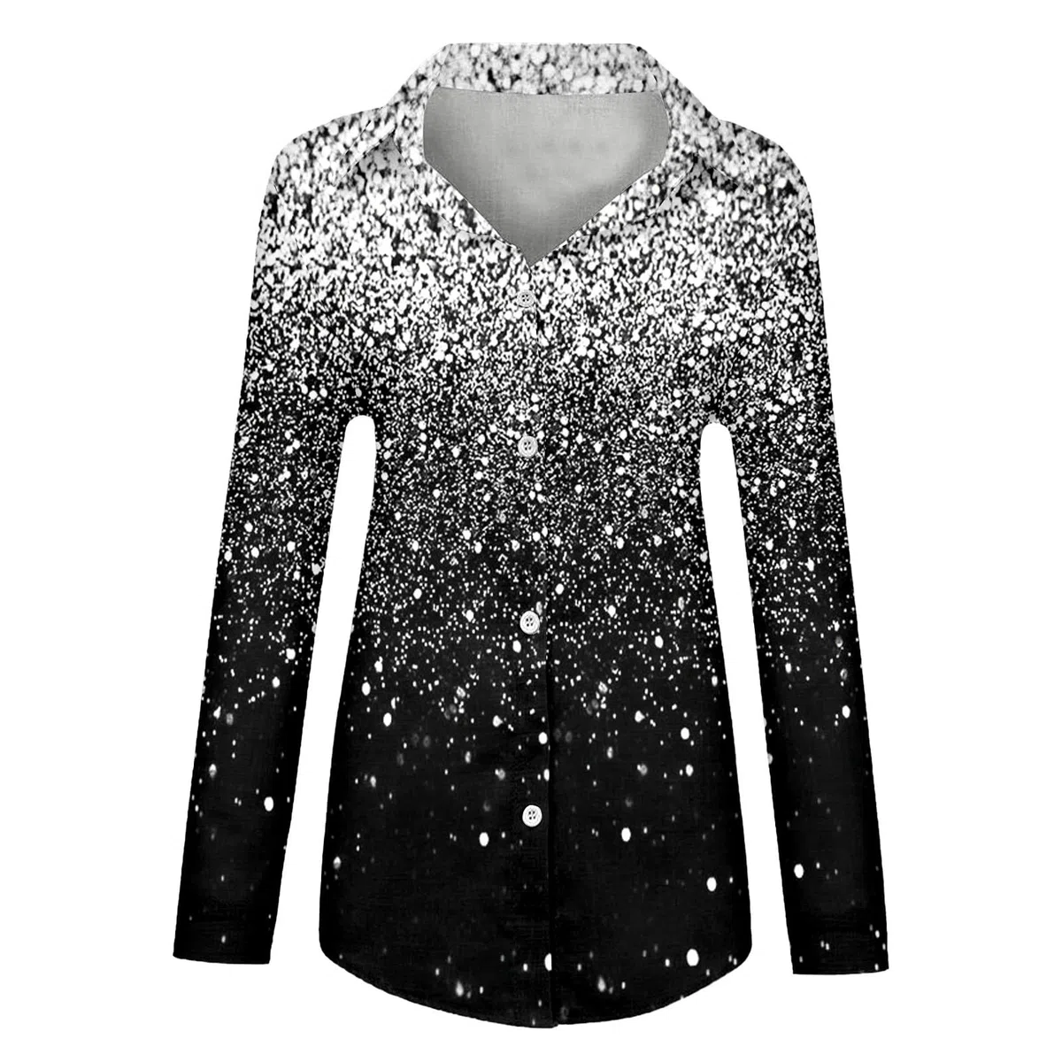 DeaAmyGline Damen Glitzer Bluse Festlich Pailetten Oberteile V Ausschnitt Knopfleiste Shirt Langarm Hemd Blusenshirt Locker Lässig Party Oberteil Hemdbluse Langarmshirt Blusen Tuniken Frauen